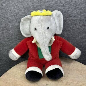 Babar‎ Elephant Stuffed Animal By Gund Plush Toy Red Suit 13" Polyester VTG 1988